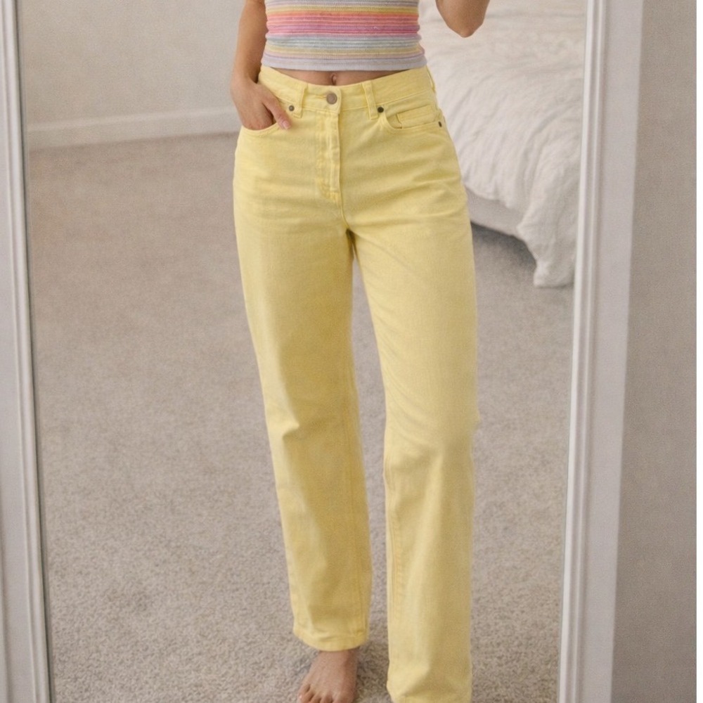 WB3 J.McLaughlin Yellow Straight Leg Pants Womens 8 Cotton Stretch Five Pocket